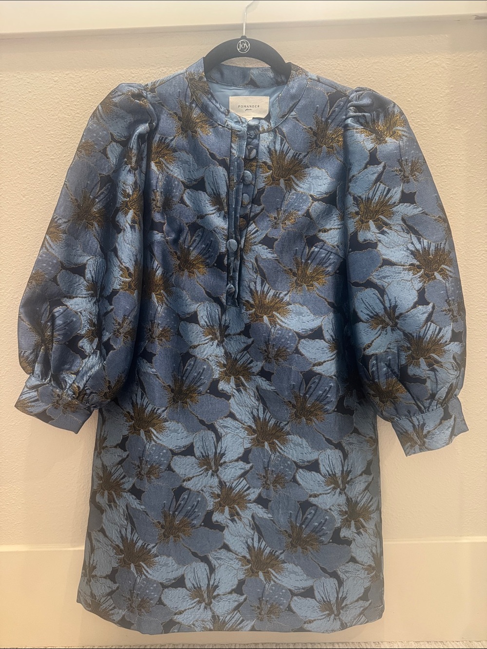 Tuckernuck Pomander Place Blue Puff-Sleeve Dress with Gold Accents